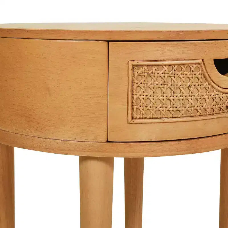 GDFStudio Rossville 18 Tavolino Rotondo con Cassetto in Rattan e Legno