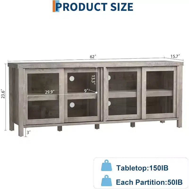 COZONY 62x23.6 Mobile TV per TV 65 Pollici, Centro Intrattenimento, Mobile Media Moderno con Armadietto, 4 Ante Scorrevoli in Vetro