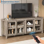 COZONY 62x23.6 Mobile TV per TV 65 Pollici, Centro Intrattenimento, Mobile Media Moderno con Armadietto, 4 Ante Scorrevoli in Vetro