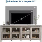 COZONY 62x23.6 Mobile TV per TV 65 Pollici, Centro Intrattenimento, Mobile Media Moderno con Armadietto, 4 Ante Scorrevoli in Vetro