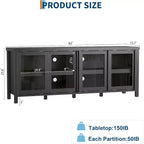 COZONY 62x23.6 Mobile TV per TV 65 Pollici, Centro Intrattenimento, Mobile Media Moderno con Armadietto, 4 Ante Scorrevoli in Vetro