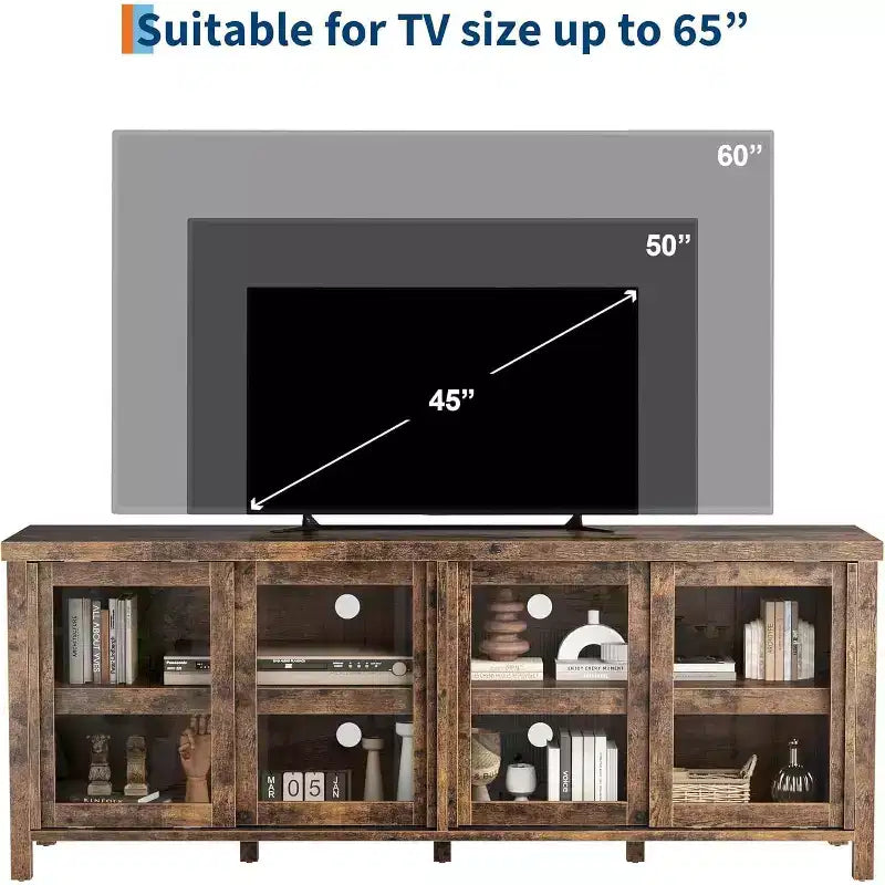 COZONY 62x23.6 Mobile TV per TV 65 Pollici, Centro Intrattenimento, Mobile Media Moderno con Armadietto, 4 Ante Scorrevoli in Vetro