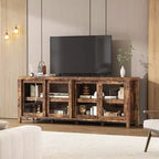COZONY 62x23.6 Mobile TV per TV 65 Pollici, Centro Intrattenimento, Mobile Media Moderno con Armadietto, 4 Ante Scorrevoli in Vetro