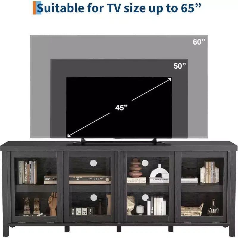 COZONY 62x23.6 Mobile TV per TV 65 Pollici, Centro Intrattenimento, Mobile Media Moderno con Armadietto, 4 Ante Scorrevoli in Vetro