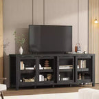 COZONY 62x23.6 Mobile TV per TV 65 Pollici, Centro Intrattenimento, Mobile Media Moderno con Armadietto, 4 Ante Scorrevoli in Vetro