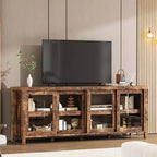COZONY 62x23.6 Mobile TV per TV 65 Pollici, Centro Intrattenimento, Mobile Media Moderno con Armadietto, 4 Ante Scorrevoli in Vetro