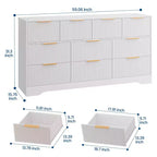 Cassettiera a 10 cassetti per camera da letto, cassettiera in legno da 149,86 cm con maniglie dorate, cassettiera grande scanalata, supporto TV, organizer per vestiti per camera da letto