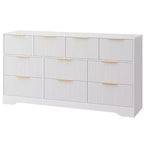 Cassettiera a 10 cassetti per camera da letto, cassettiera in legno da 149,86 cm con maniglie dorate, cassettiera grande scanalata, supporto TV, organizer per vestiti per camera da letto