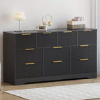 10 Drawer Dresser for Bedroom,59W Wooden Chest of Drawers with Gold Handles, Fluted Large Dresser TV Stand, Clothes Storage Organizer for Bedroom