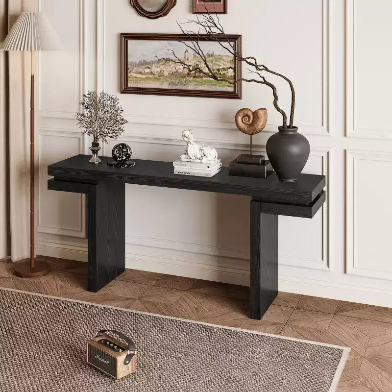 Okak 66IN Tavolo Consolle Minimalista con Impiallacciatura in Legno, Tavolo da Ingresso Extra Largo con Piano Spesso, Tavolo d'Appoggio per Corridoio, Soggiorno