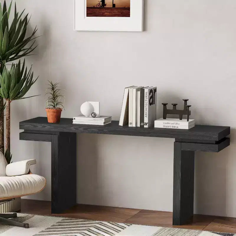 Okak 66IN Tavolo Consolle Minimalista con Impiallacciatura in Legno, Tavolo da Ingresso Extra Largo con Piano Spesso, Tavolo d'Appoggio per Corridoio, Soggiorno