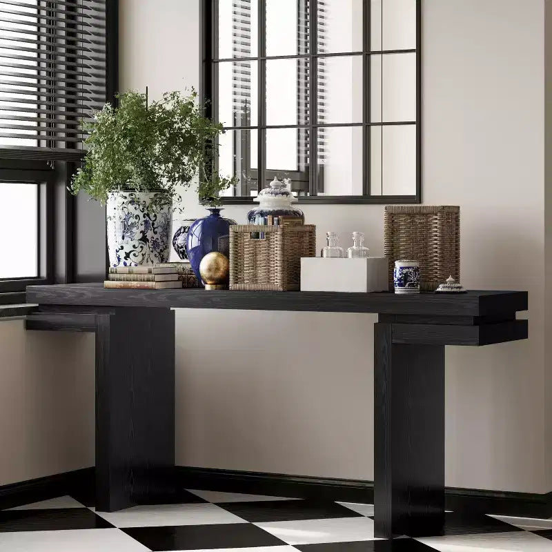 Okak 66IN Tavolo Consolle Minimalista con Impiallacciatura in Legno, Tavolo da Ingresso Extra Largo con Piano Spesso, Tavolo d'Appoggio per Corridoio, Soggiorno