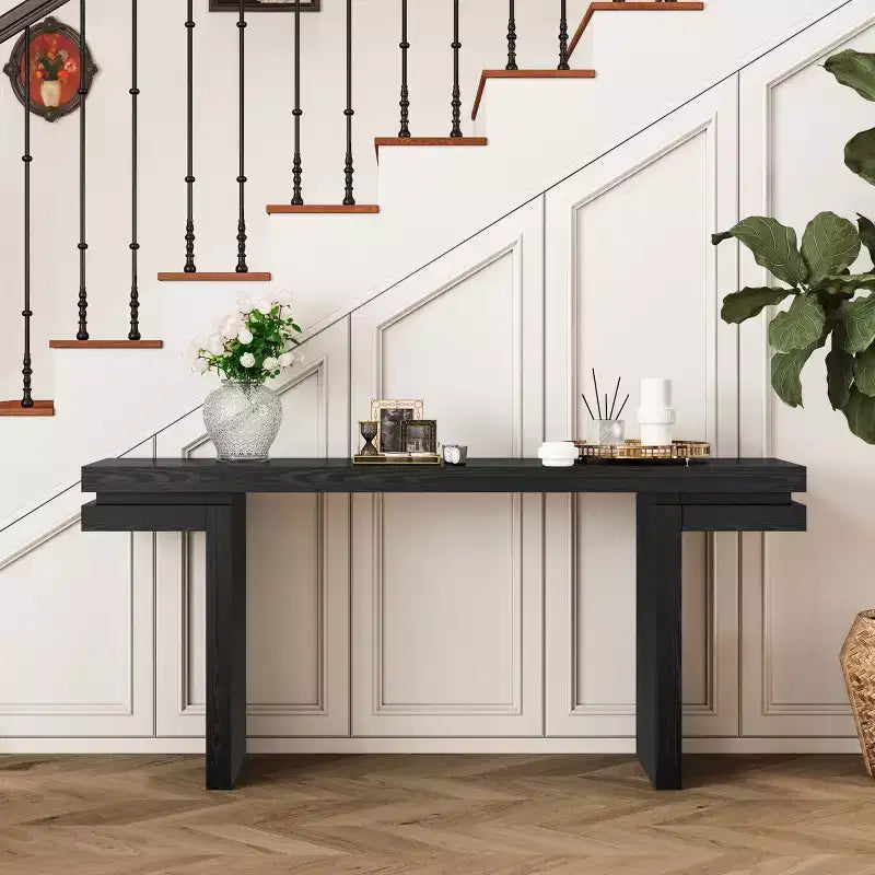Okak 66IN Tavolo Consolle Minimalista con Impiallacciatura in Legno, Tavolo da Ingresso Extra Largo con Piano Spesso, Tavolo d'Appoggio per Corridoio, Soggiorno