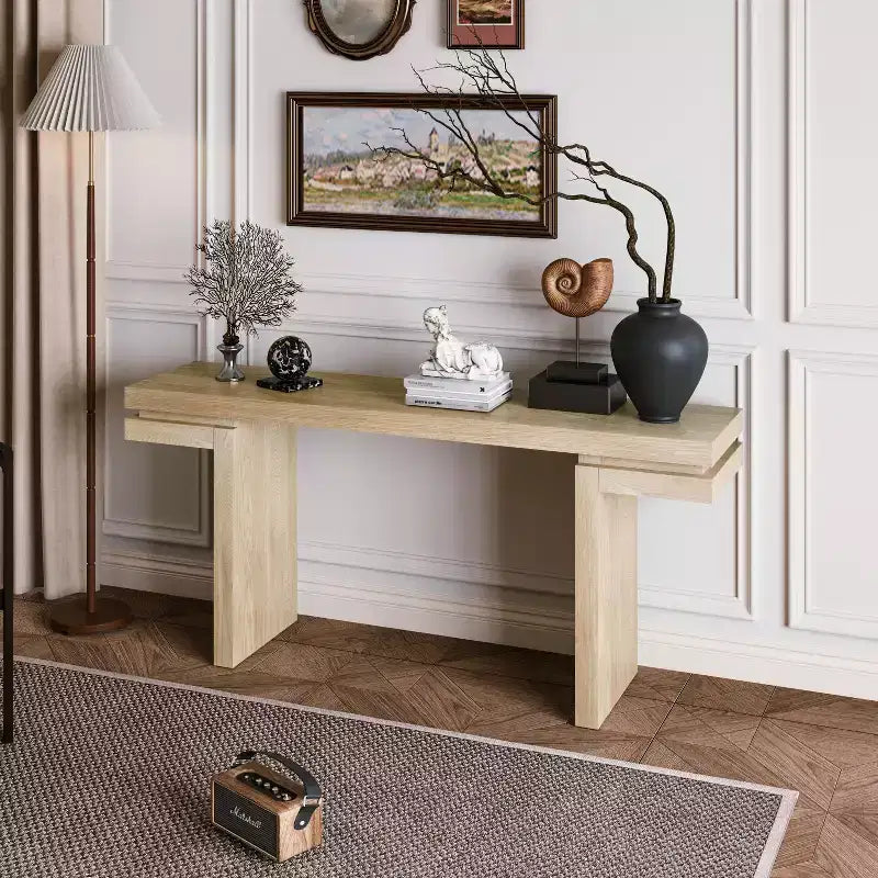 Okak 66IN Tavolo Consolle Minimalista con Impiallacciatura in Legno, Tavolo da Ingresso Extra Largo con Piano Spesso, Tavolo d'Appoggio per Corridoio, Soggiorno