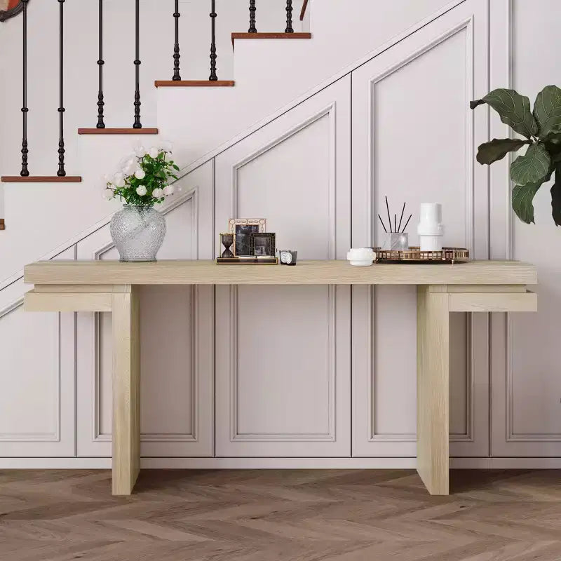 Okak 66IN Tavolo Consolle Minimalista con Impiallacciatura in Legno, Tavolo da Ingresso Extra Largo con Piano Spesso, Tavolo d'Appoggio per Corridoio, Soggiorno