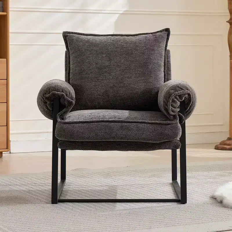 Poltrona Okak Modern Reclinabile con Schienale Imbottito in Ciniglia e Braccioli Regolabili, con Struttura in Metallo Nero, Poltrona Relax per Soggiorni, Aree Relax