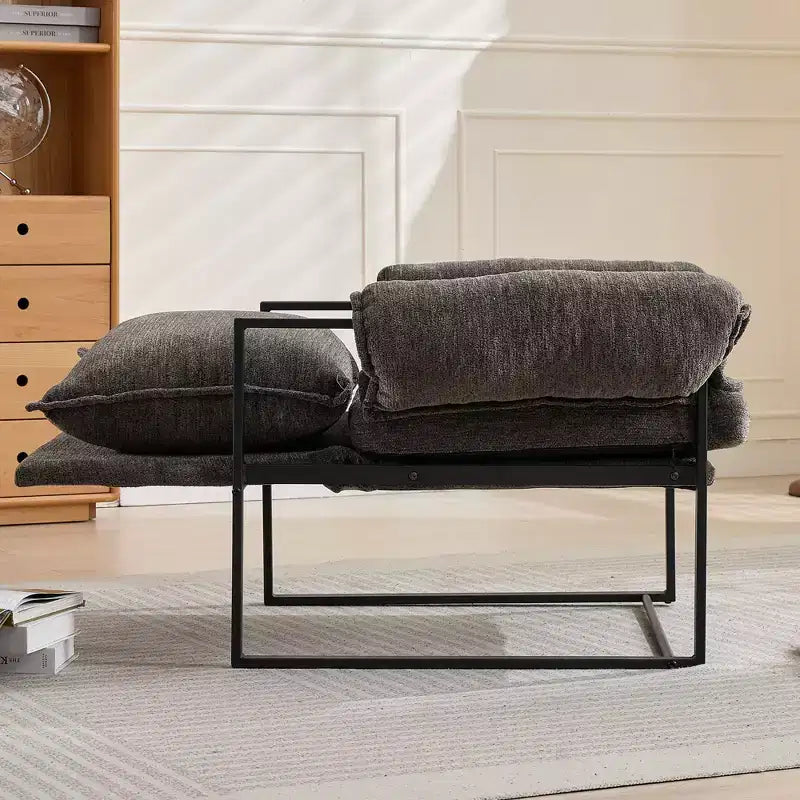 Poltrona Okak Modern Reclinabile con Schienale Imbottito in Ciniglia e Braccioli Regolabili, con Struttura in Metallo Nero, Poltrona Relax per Soggiorni, Aree Relax