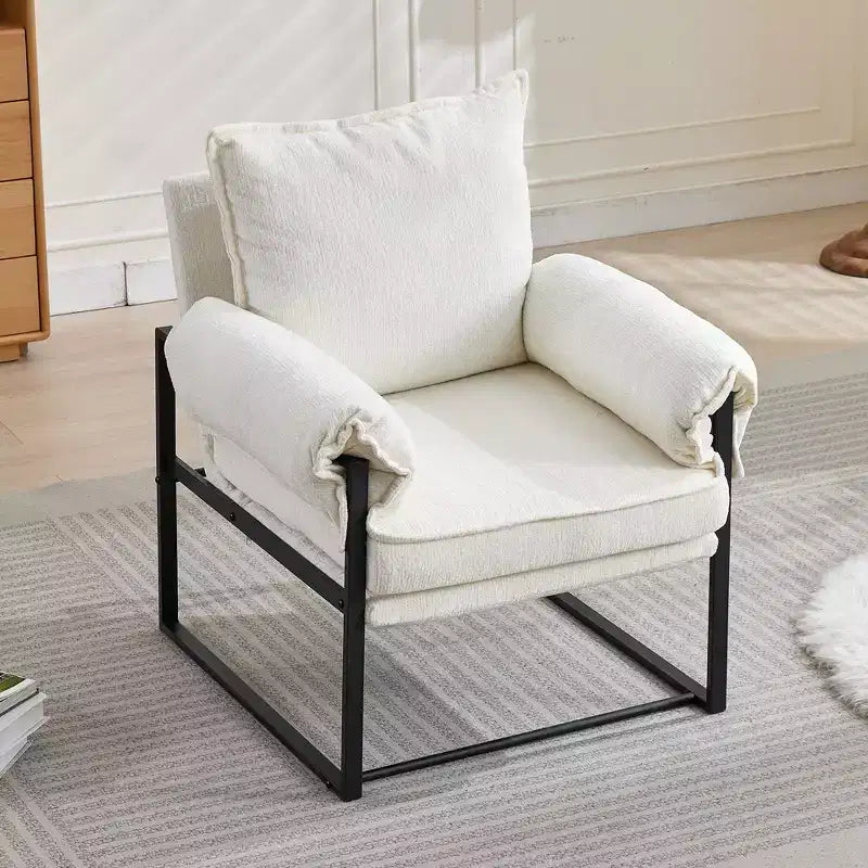 Poltrona Okak Modern Reclinabile con Schienale Imbottito in Ciniglia e Braccioli Regolabili, con Struttura in Metallo Nero, Poltrona Relax per Soggiorni, Aree Relax