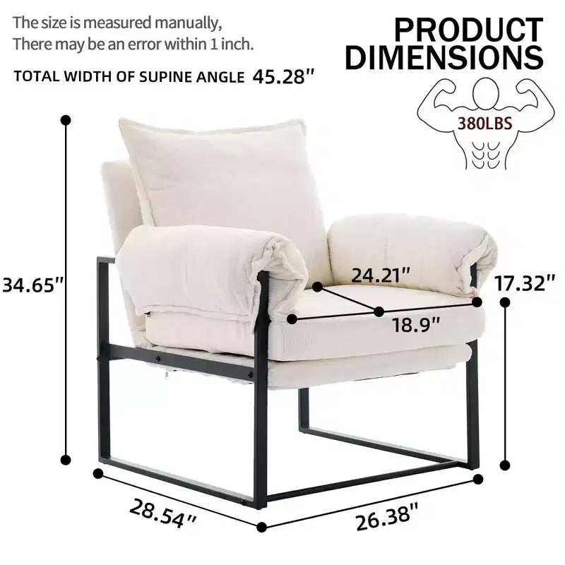 Poltrona Okak Modern Reclinabile con Schienale Imbottito in Ciniglia e Braccioli Regolabili, con Struttura in Metallo Nero, Poltrona Relax per Soggiorni, Aree Relax