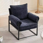 Poltrona Okak Modern Reclinabile con Schienale Imbottito in Ciniglia e Braccioli Regolabili, con Struttura in Metallo Nero, Poltrona Relax per Soggiorni, Aree Relax