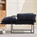Poltrona Okak Modern Reclinabile con Schienale Imbottito in Ciniglia e Braccioli Regolabili, con Struttura in Metallo Nero, Poltrona Relax per Soggiorni, Aree Relax