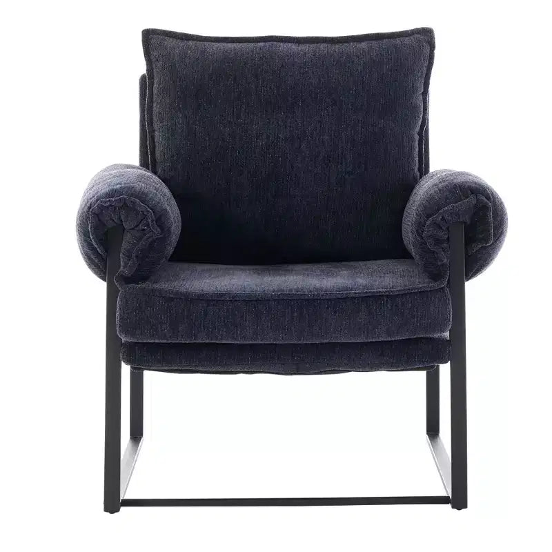 Poltrona Okak Modern Reclinabile con Schienale Imbottito in Ciniglia e Braccioli Regolabili, con Struttura in Metallo Nero, Poltrona Relax per Soggiorni, Aree Relax