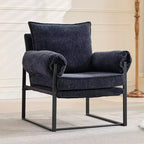 Poltrona Okak Modern Reclinabile con Schienale Imbottito in Ciniglia e Braccioli Regolabili, con Struttura in Metallo Nero, Poltrona Relax per Soggiorni, Aree Relax