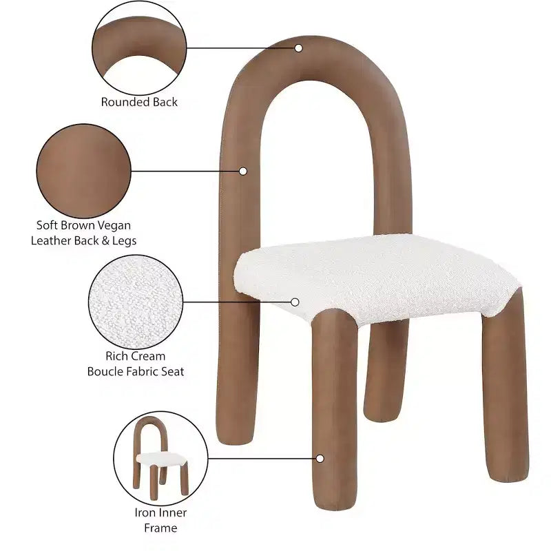 Meridian Furniture, Sedia da Pranzo Amari in Ecopelle e Tessuto Bouclé, Set da 2