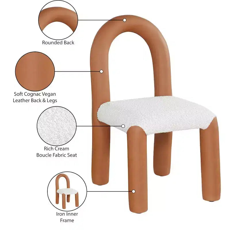 Meridian Furniture, Sedia da Pranzo Amari in Ecopelle e Tessuto Bouclé, Set da 2
