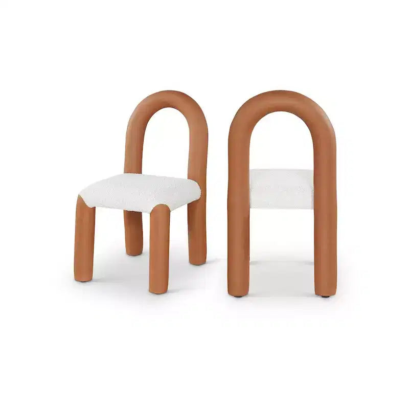 Meridian Furniture, Sedia da Pranzo Amari in Ecopelle e Tessuto Bouclé, Set da 2
