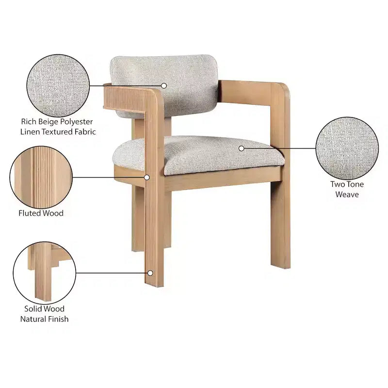 Meridian Furniture, Sedia da pranzo rivestita in tessuto testurizzato di lino beige Sacha, set da 2