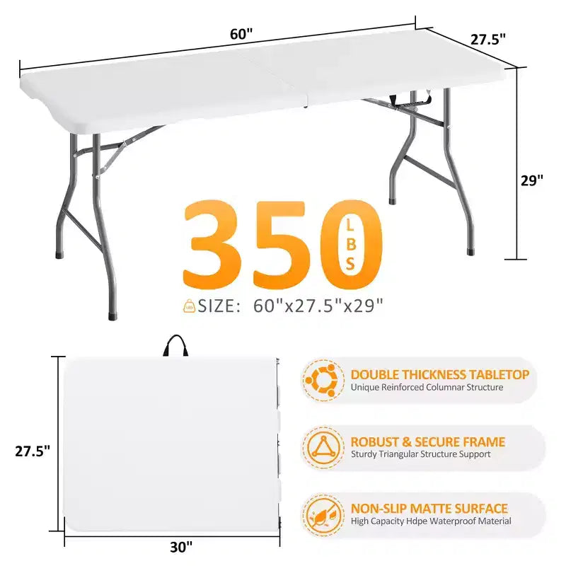 Tavolo pieghevole SUGIFT da 1,5 m, tavolo lungo pieghevole a metà per feste, tavolo portatile pieghevole con design resistente