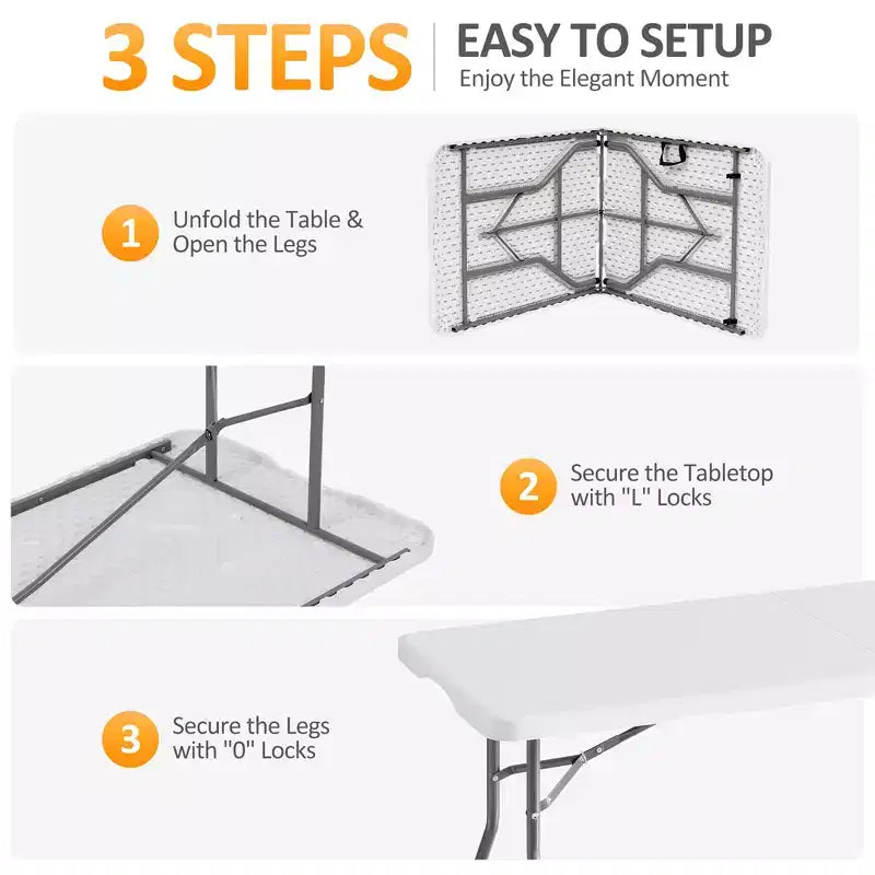 Tavolo pieghevole SUGIFT da 1,5 m, tavolo lungo pieghevole a metà per feste, tavolo portatile pieghevole con design resistente
