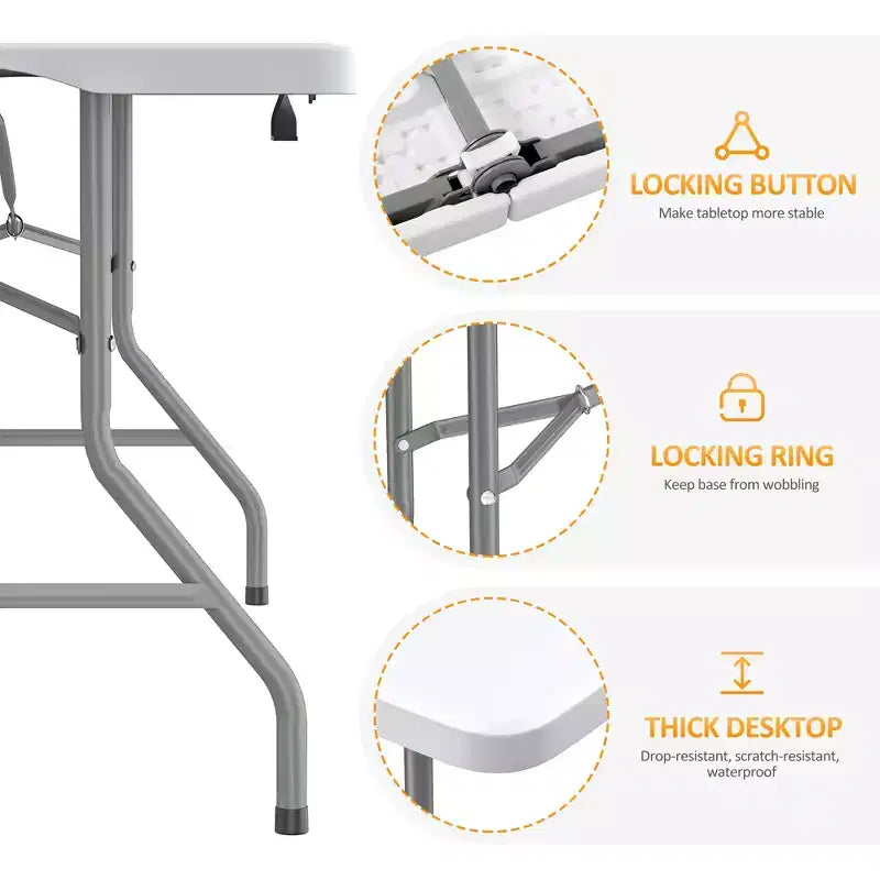 Tavolo pieghevole SUGIFT da 1,5 m, tavolo lungo pieghevole a metà per feste, tavolo portatile pieghevole con design resistente