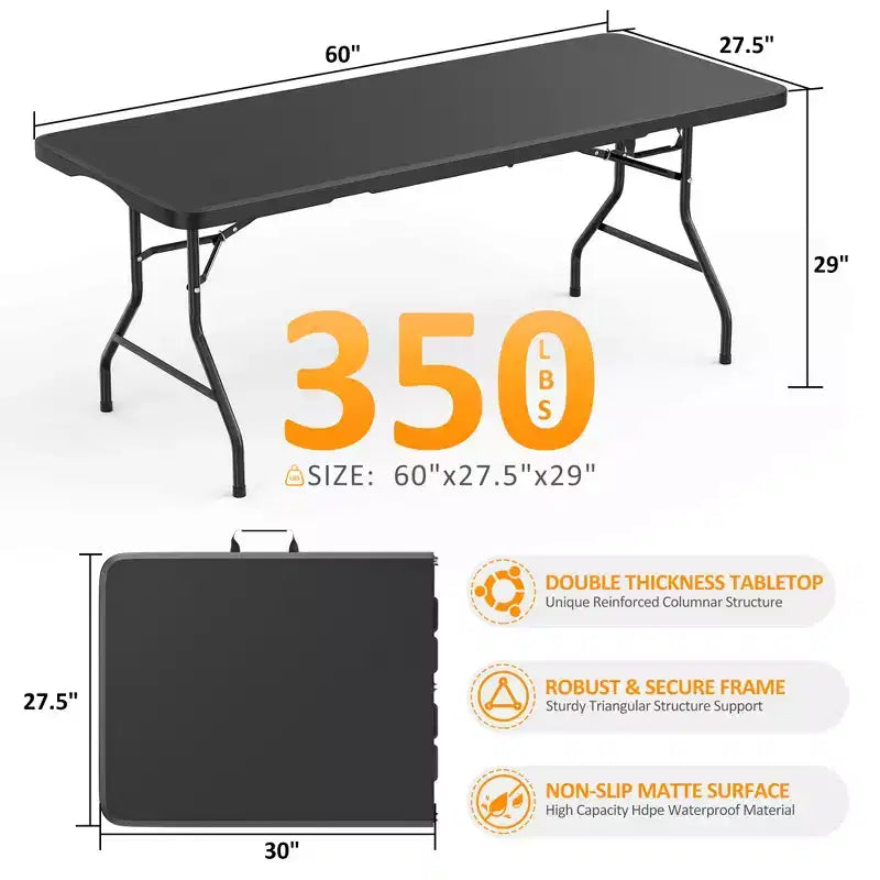 Tavolo pieghevole SUGIFT da 1,5 m, tavolo lungo pieghevole a metà per feste, tavolo portatile pieghevole con design resistente