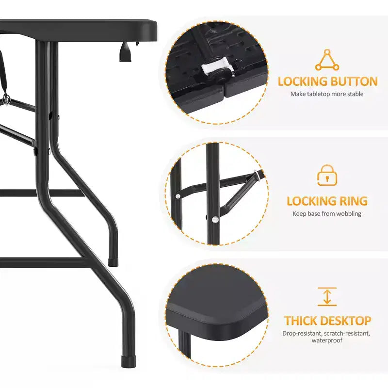 Tavolo pieghevole SUGIFT da 1,5 m, tavolo lungo pieghevole a metà per feste, tavolo portatile pieghevole con design resistente