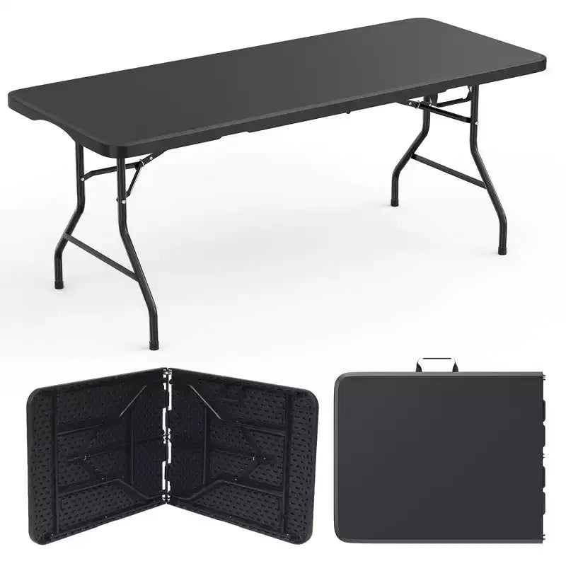 SUGIFT 5ft Folding Table Fold-in-Half Long Party Table Collapsible Portable Table with Heavy-Duty Design