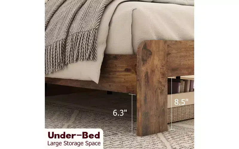 Zevemomo Struttura Letto Matrimoniale Queen, Struttura Letto Matrimoniale Robusta Queen Size, Strutture Letto a Piattaforma con Testiera e Pediera in Legno, Silenziosa, Nessun Sommier a Molle Necessario, Marrone