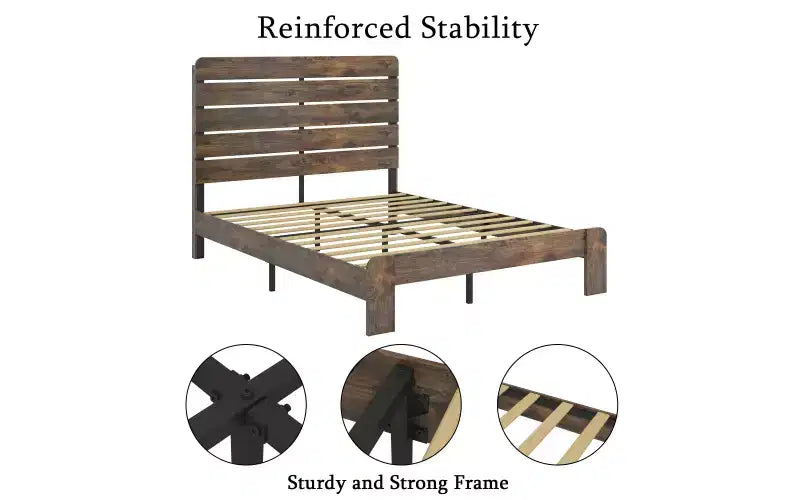 Zevemomo Struttura Letto Matrimoniale Queen, Struttura Letto Matrimoniale Robusta Queen Size, Strutture Letto a Piattaforma con Testiera e Pediera in Legno, Silenziosa, Nessun Sommier a Molle Necessario, Marrone