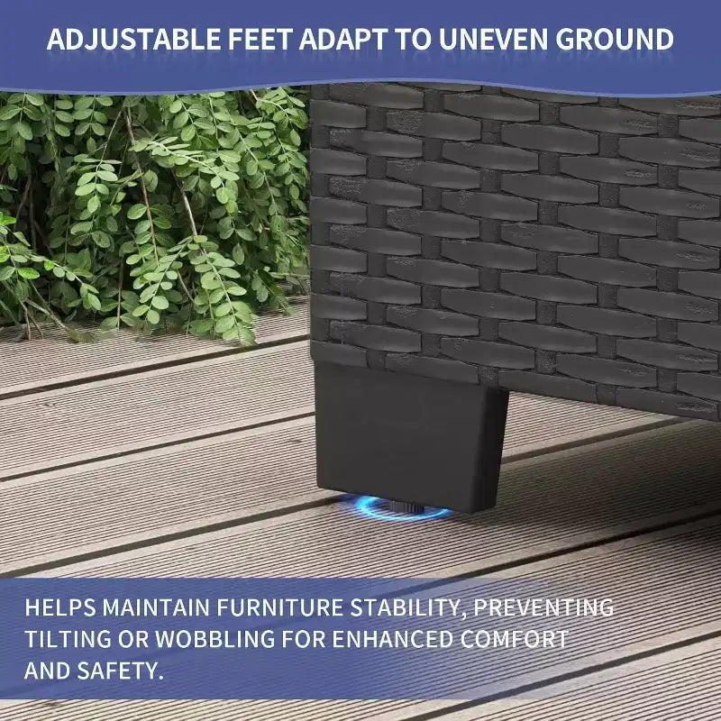 Set di mobili da esterno per patio da 7 pezzi - Divano componibile in vimini PE resistente alle intemperie con cuscini e tavolino da caffè in vetro, set modulare per soggiorno da 6 posti