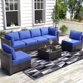 7-Piece Outdoor Patio Furniture Set - All-Weather PE Wicker Sectional Sofa with Cushions and Glass Coffee Table, Modular 6-Seater Living Room Set