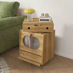 Famapy Robot - Shaped Bedside Cabinet with Ambient Lighting,Lockable Casters & Tempered Glass Window  Fun Storage for Kids Room