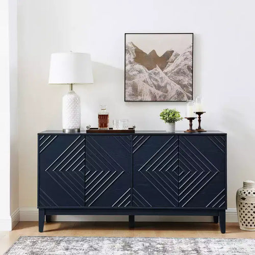 60 Storage Sideboard Cabinet with Geometric Pattern Doors & Adjustable Shelves, Modern Console Table TV Stand, Coffee Bar Buffet Table for Kitchen