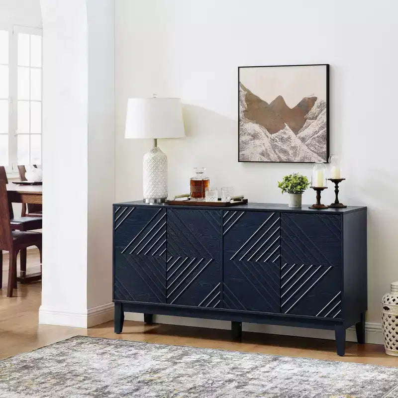 Mobile credenza con 60 ripiani e ante con motivo geometrico, scaffali regolabili, consolle moderna porta TV, tavolino da caffè, buffet per cucina