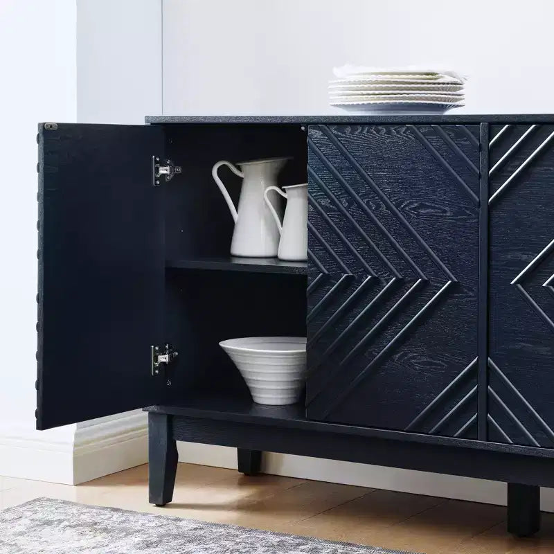 Mobile credenza con 60 ripiani e ante con motivo geometrico, scaffali regolabili, consolle moderna porta TV, tavolino da caffè, buffet per cucina