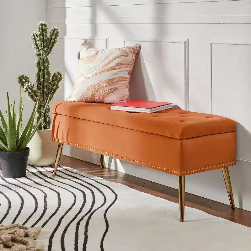 Hippolytus Storage Bench with Nailhead Trim and Button-tufted for Bedroom| ART OF LIVING DESIGNS-BLACK