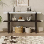Okak 54IN Retro Narrow Console Table, Entryway Table with Open Shelf and Marble-Effect Tabletop, Hallway Table for Living Room, Foyer