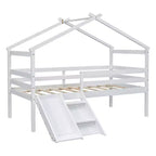 Okak 81.7IN Letto a soppalco basso per bambini con scivolo, letto singolo con scala, ringhiere di sicurezza e struttura a tetto a casetta, struttura letto per cameretta bambini