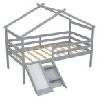Okak 81.7IN Letto a soppalco basso per bambini con scivolo, letto singolo con scala, ringhiere di sicurezza e struttura a tetto a casetta, struttura letto per cameretta bambini