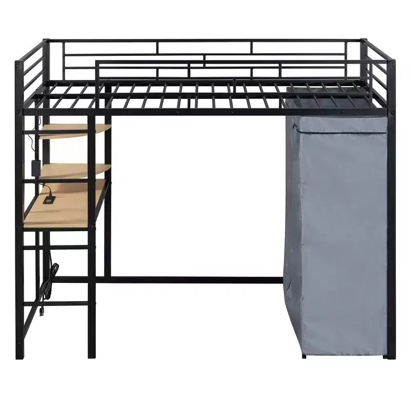 Okak 77.4IN Letto a soppalco in metallo matrimoniale/singolo con scrivania, struttura letto con ringhiere di sicurezza alte e armadio, letto singolo per camera da letto, dormitorio